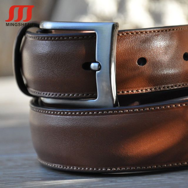 Men's Luxury Leather Belt Metal Square Single Prong Pin Buckles